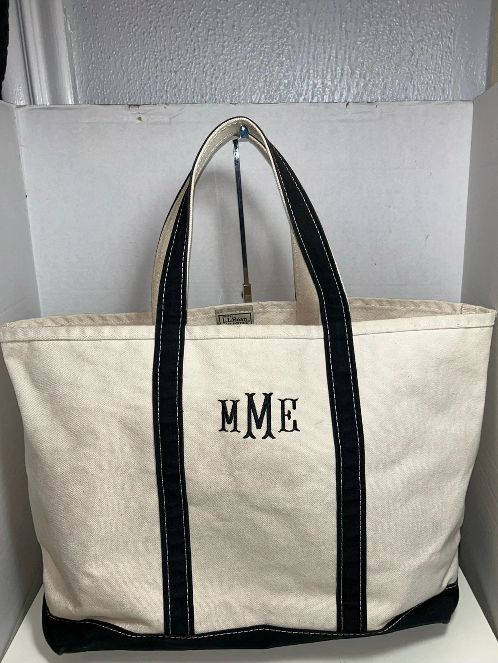 Vintage L.L. Bean Boat and Tote Natural Canvas Black Made USA Tote Shoulder Bag
